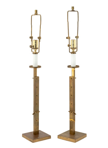 Ralph Lauren Adjustable Brass Table Lamps, Pair