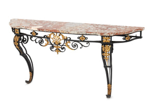 Louis XV Style Marble Top Gilt and Ebonized Console
