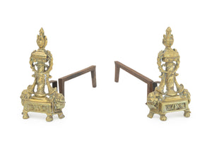 French Empire Style Brass Chenets, Pair