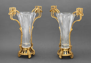 Louis XVI Style Ormolu Mounted Crystal Vases, Pair
