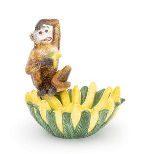 Italian Maiolica Monkey and Bananas Form Centerpiece