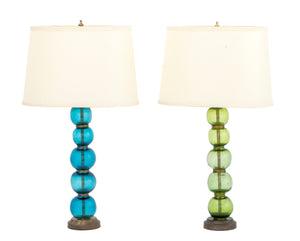 Mid-Century Modern Murano Glass Globe Lamps, Pair
