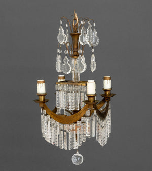 French Empire Style Brass and Crystal Chandelier