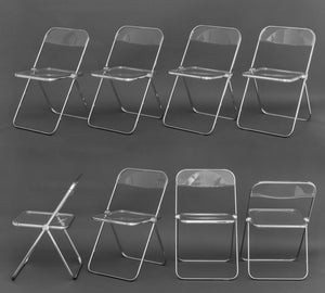 Giancarlo Piretti "Plia" Chrome and Acrylic Folding Chairs, Set of 8