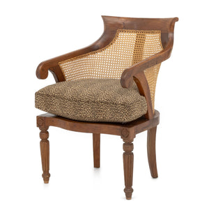 French Empire Style Cane Paneled Walnut Bergere