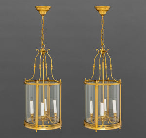 Regency Style Gilt Brass Hanging Lanterns, Pair