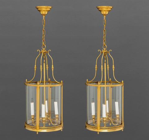 Regency Style Gilt Brass Hanging Lanterns, Pair