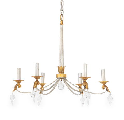 Modern Art Glass Silvered and Giltwood Chandelier
