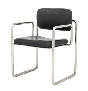 Bauhaus  Black Leather and Chrome Armchair