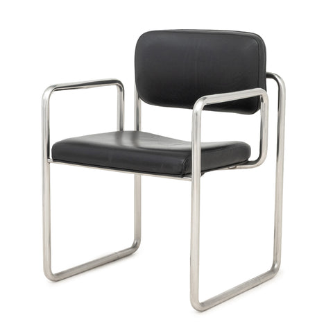 Bauhaus  Black Leather and Chrome Armchair