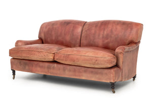 George Smith Red Leather Two-Seat Club Sofa