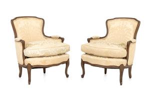 Louis XV Style Carved Wood Bergeres, Pair