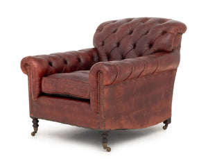 George Smith Red Leather Upholstered Club Chair