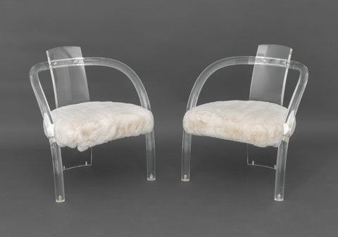 Charles Hollis Jones Style Lucite Armchairs, Pair
