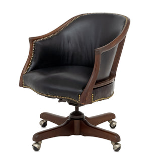 Modern Leather Upholstered Mahogany Swivel Chair