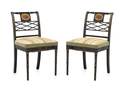 Regency Style Gilt and Ebonized Side Chairs, Pair