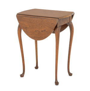 Queen Anne Style Walnut Drop Leaf Oval Side Table