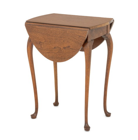 Queen Anne Style Walnut Drop Leaf Oval Side Table