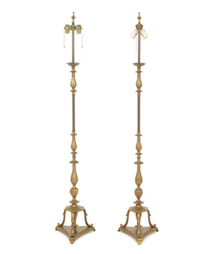 Modern Brass Tripod Floor Lamps, Pair