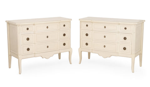 French Style Cream Painted Commodes, Pair