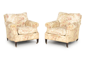 George Smith Floral Upholstered Armchairs, Pair