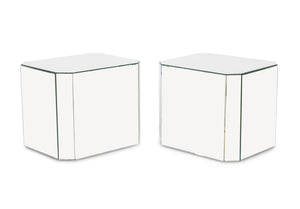 Modern Mirrored Pedestal Tables, Pair