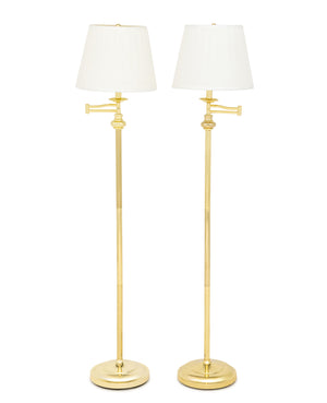Modern Polished Brass Adjustable Floor Lamps, Pair