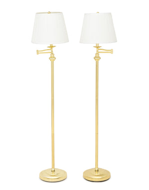 Modern Polished Brass Adjustable Floor Lamps, Pair