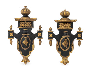 Neoclassical Style Ebonized & Gilt Sconces, Pair