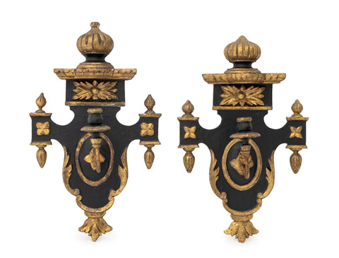Neoclassical Style Ebonized & Gilt Sconces, Pair