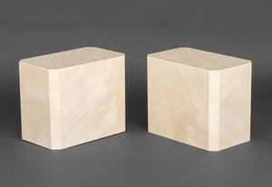 Modern Crema Marfil Marble Side Tables, Pair