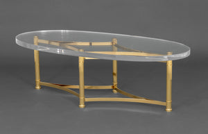 Modern Brass and Acrylic Oval Coffee Table