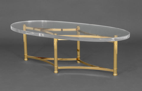 Modern Brass and Acrylic Oval Coffee Table