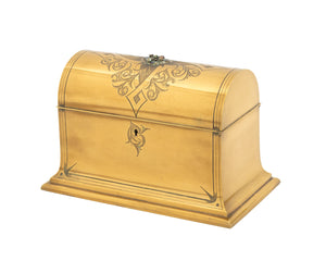 French Brass Domed Casket Jewelry Box