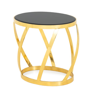 Karl Springer Black Glass & Brass Barrel End Table