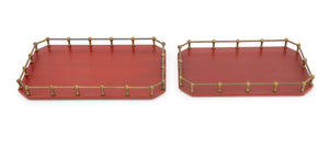 Modern Brass Galleried Wood Serving Trays, 2