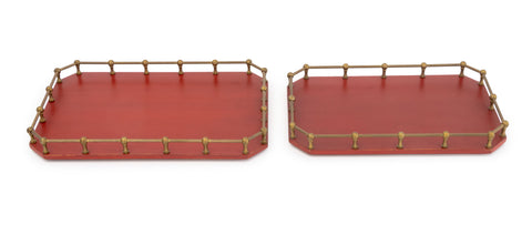 Modern Brass Galleried Wood Serving Trays, 2