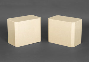 Modern Beige Stone Pedestal Tables, Pair