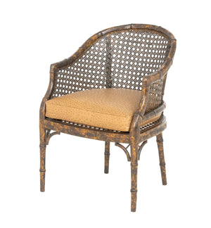Tortoiseshell Finish Faux Bamboo Caned Tub Chair