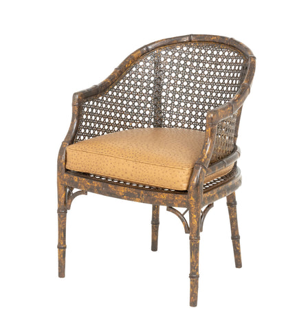 Tortoiseshell Finish Faux Bamboo Caned Tub Chair