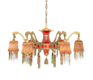 Art Deco Chinoiserie Style Six-Branch Chandelier