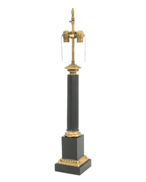 Neoclassical Style Green & Gilt Column Table Lamp