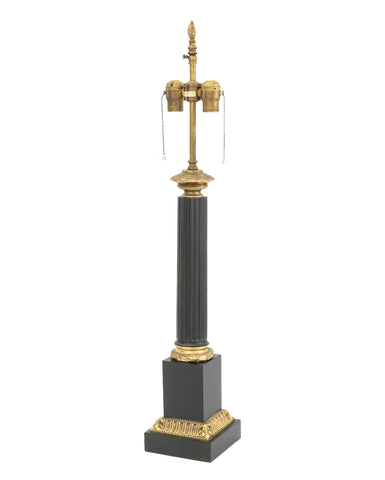 Neoclassical Style Green & Gilt Column Table Lamp