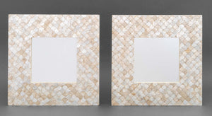 Modern Capiz Shell Framed Mirrors, Pair