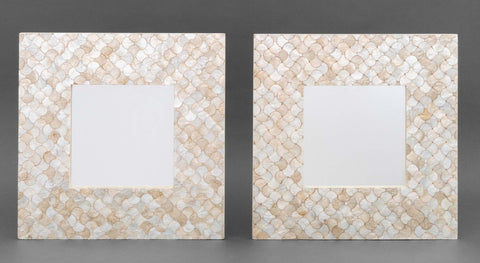 Modern Capiz Shell Framed Mirrors, Pair