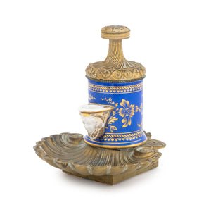 French Porcelain and Bronze Encrier a Pompe