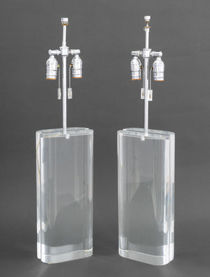 Modern Clear Acrylic and Chrome Table Lamps, Pair