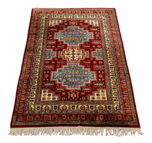 Indian Kazak Style Wool Carpet, 9' 7" x 6'