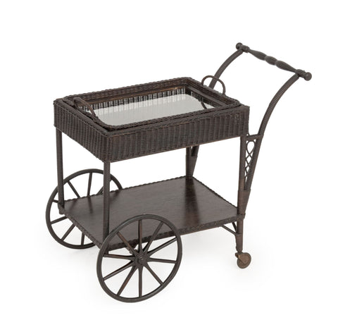 Vintage Brown Painted Wicker Tea Trolley