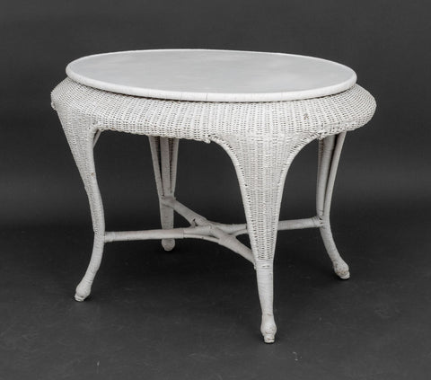 Chinoiserie Style White Woven Wicker Table